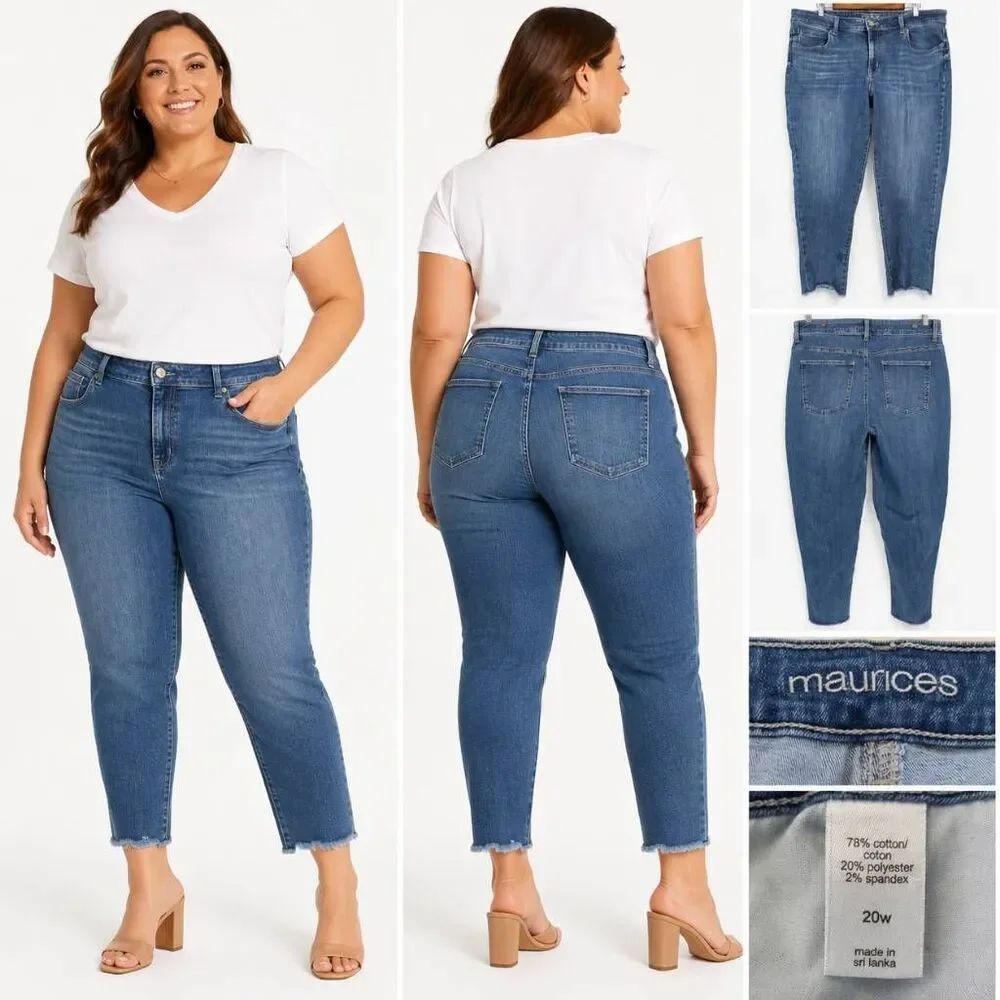 Maurices 20W Mid Rise Raw Hem Skinny Jeans Blue
